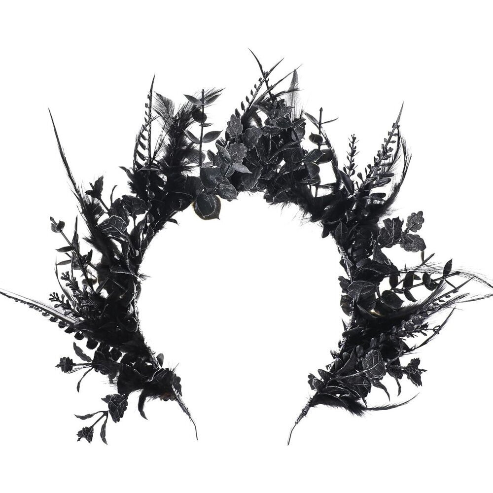 Black Flower Halo Crown Gothic Floral Headband for Women Renaissance Cosplay